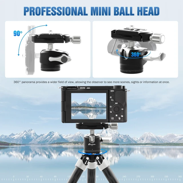 Alt view image 4 of 5 - LEOFOTO Carbon Fiber Mini Table Tripod with Ball Head for Camera, Lightweight Desktop Tripod with Base, 1/4" Arca QR Plate for Phone Adaptor/Projector, Max Height 10.43", Max Load 11LB, MT-02C Plus