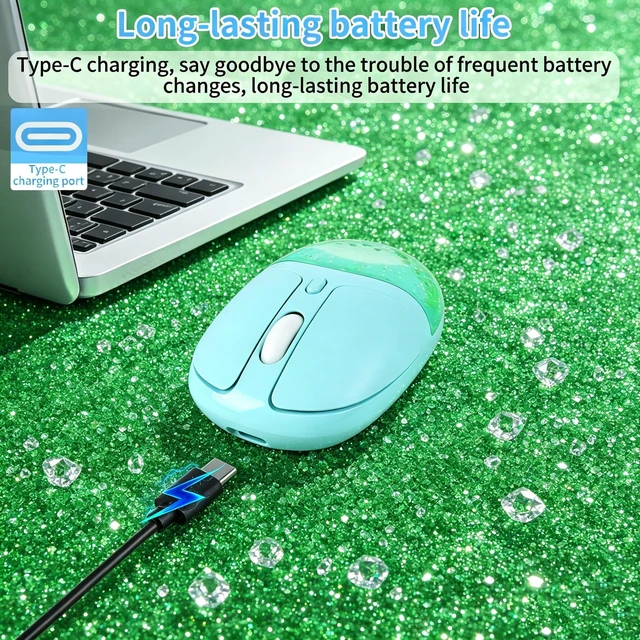 Alt view image 4 of 5 - Wireless Bluetooth Mouse-2.4G USB Dual Mode Cute Clear Aqua Glitter Liquid Sand Water Mice, 4000D-PI Portable Retro Cordless Silent Rechargeable LED Breathing Light for Laptop PC iPad Mac Gift