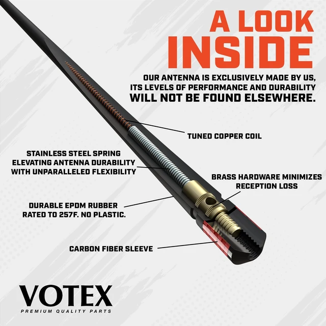 Alt view image 2 of 5 - Votex - The Spartan - 13 3/4 Inch Rubber Antenna fits Harley Davidson Motorcycles - Red Carbon Fiber Trim - Tuned Internal Copper Coil - Part Number A601-HAR-15
