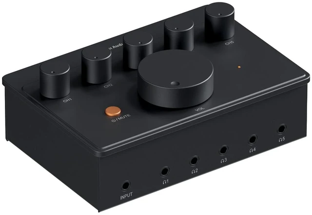 Main image of Fosi Audio PH05 5-Channel Headphone Splitter Amplifier, Mini Headphones Amp for Music Studio, Audio Sharing, Podcast Monitor, Supports 16-300 Ohm High Impedance IEM with 12V Power Adapter