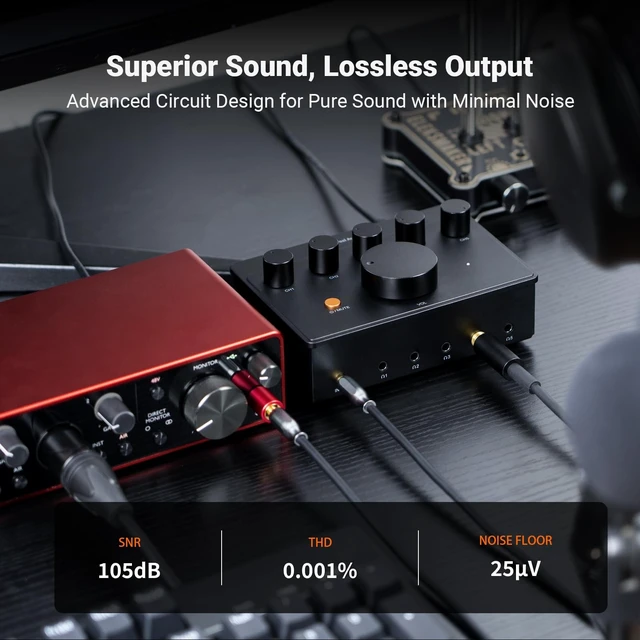 Alt view image 5 of 5 - Fosi Audio PH05 5-Channel Headphone Splitter Amplifier, Mini Headphones Amp for Music Studio, Audio Sharing, Podcast Monitor, Supports 16-300 Ohm High Impedance IEM with 12V Power Adapter