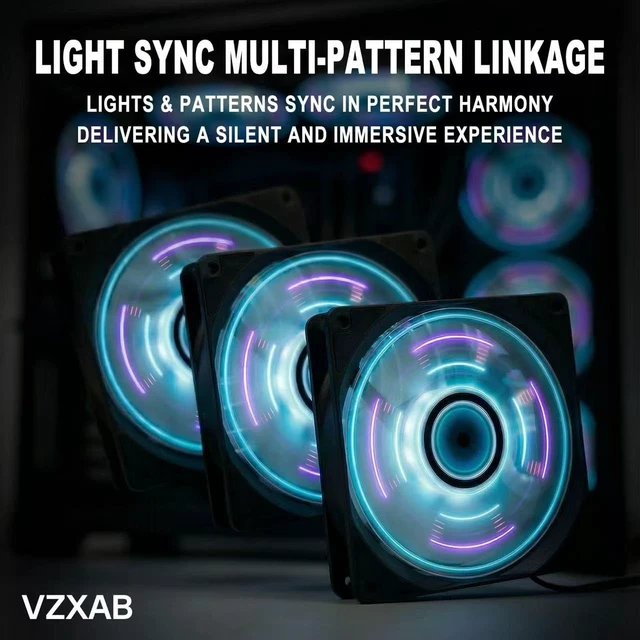 Alt view image 5 of 5 - 120mm RGB Case PC Fans Cooler Fan 2000 PWM,4-Pin,Low Noise Cooling Fan Blade LED Lighting Glows Dynamic Multi-Graph Cycle 3PCS,12 Patterns