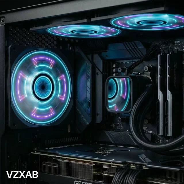 Alt view image 3 of 5 - 120mm RGB Case PC Fans Cooler Fan 2000 PWM,4-Pin,Low Noise Cooling Fan Blade LED Lighting Glows Dynamic Multi-Graph Cycle 3PCS,12 Patterns