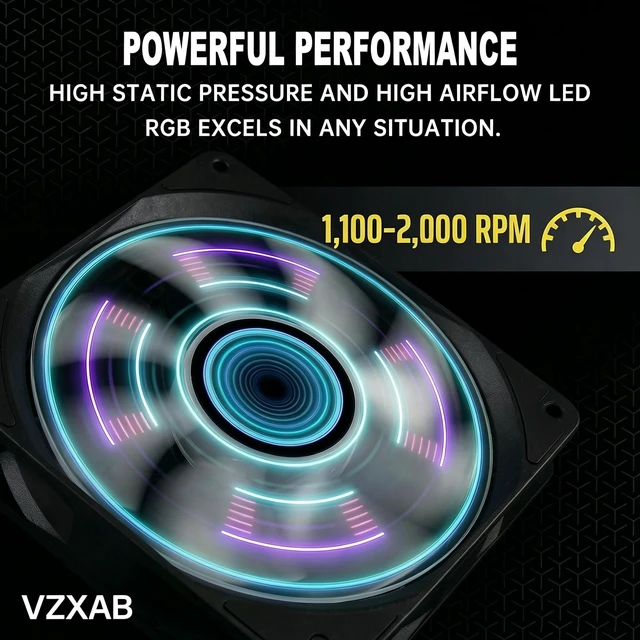 Alt view image 4 of 5 - 120mm RGB Case PC Fans Cooler Fan 2000 PWM,4-Pin,Low Noise Cooling Fan Blade LED Lighting Glows Dynamic Multi-Graph Cycle 3PCS,12 Patterns
