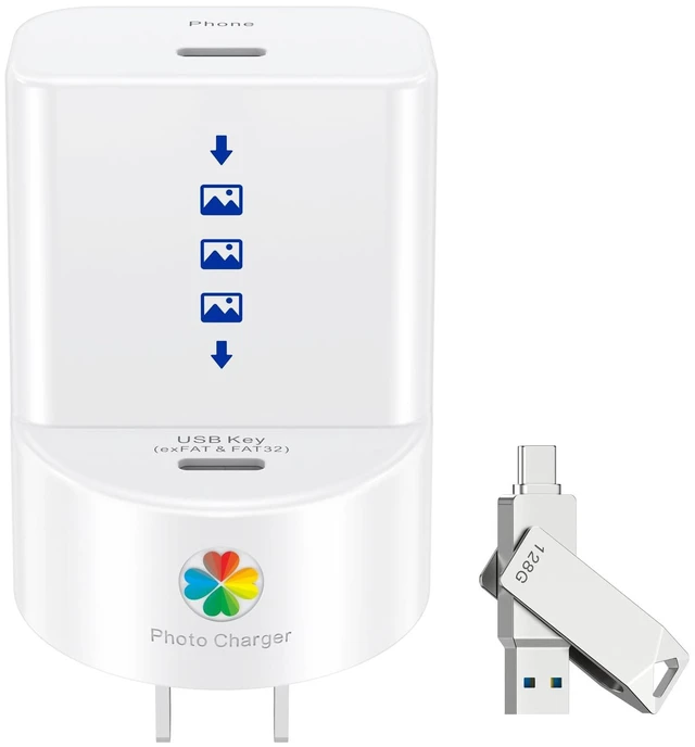 Main image of iDiskk 20W PD Fast Charger with 128GB USB-C Flash Drive Auto Backup Cube