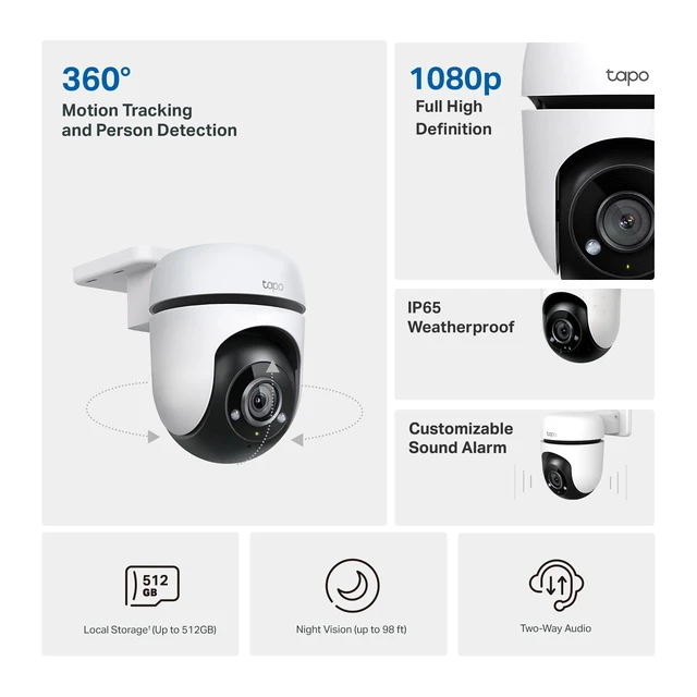 Alt view image 2 of 5 - TP-Link Tapo 1080P Outdoor Wired Pan/Tilt Security Camera, C500