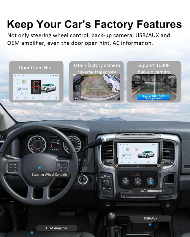 Alt view image 5 of 5 - Android 14 Car Radio for Dodge Ram 1500 2500 3500 2013-2018 Manual AC, 8-Core 4GB+64GB Car Stereo Wireless CarPlay Android Auto, 9 HD Touchscreen, 1080P Backup Camera, Physical Buttons Dual Kno