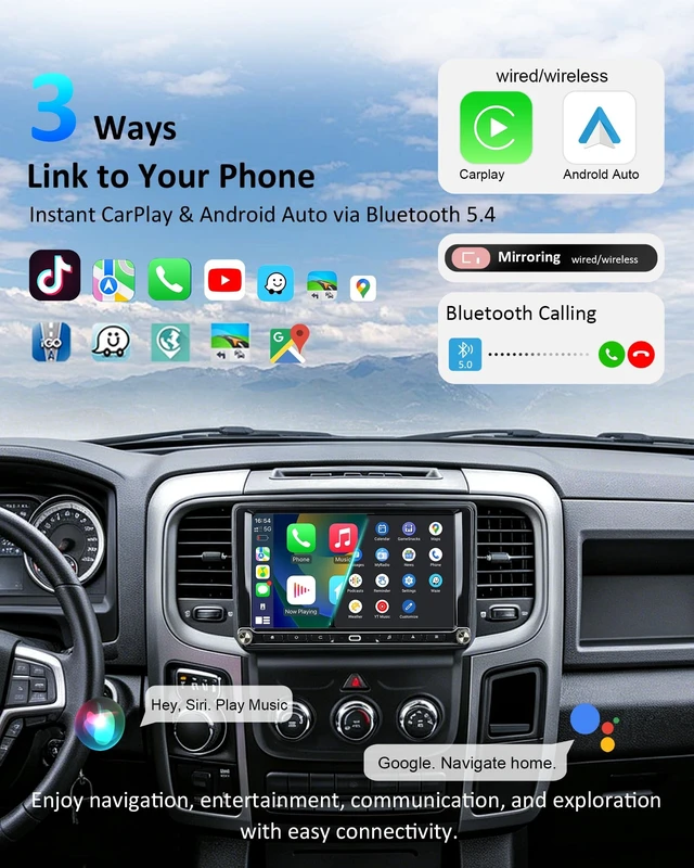 Alt view image 3 of 5 - Android 14 Car Radio for Dodge Ram 1500 2500 3500 2013-2018 Manual AC, 8-Core 4GB+64GB Car Stereo Wireless CarPlay Android Auto, 9 HD Touchscreen, 1080P Backup Camera, Physical Buttons Dual Kno