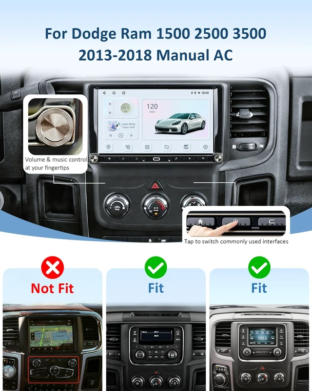Alt view image 2 of 5 - Android 14 Car Radio for Dodge Ram 1500 2500 3500 2013-2018 Manual AC, 8-Core 4GB+64GB Car Stereo Wireless CarPlay Android Auto, 9 HD Touchscreen, 1080P Backup Camera, Physical Buttons Dual Kno
