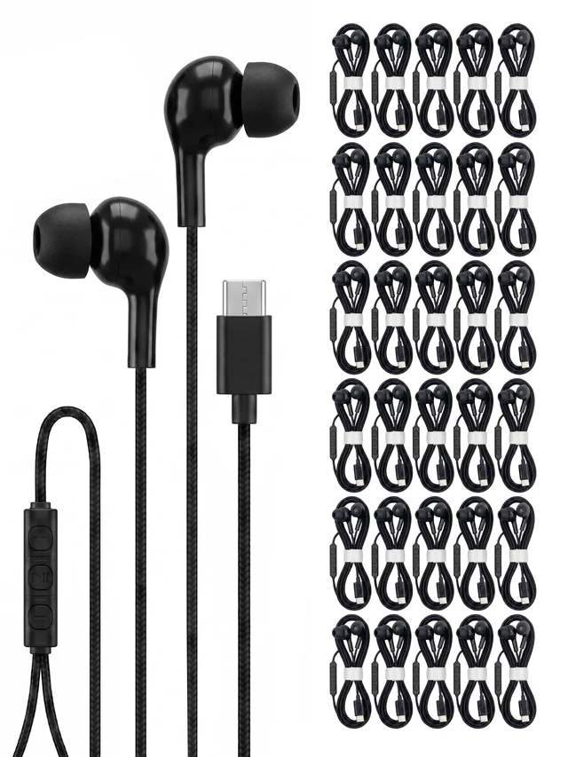Main image of Onyx 30-Pack USB C Wired Earbuds with Microphone, Type C in-Ear Headphones with Volume Control, Bulk Individually Wrapped, Compatible with iPhone 17 16 15 Pro Max, iPad Pro, Galaxy S24 S23 S22 S21