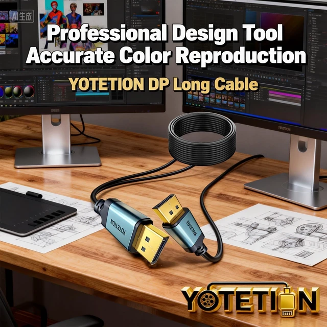 Alt view image 3 of 5 - YOTETION 4K DP(DisplayPort) Cable 50FT, DP TO DP Cable(4K@60Hz, 2K@144Hz)HBR3 Support HDR, HDCP 2.2, FreeSync G-Sync, Braided Display Port for Gaming Monitor, Graphics, PC,LONG DP TO DP CABLE,DP Cord