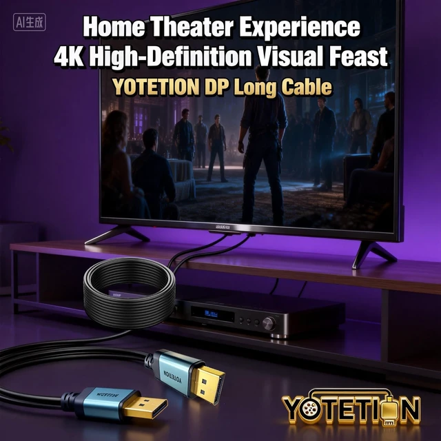 Alt view image 4 of 5 - YOTETION 4K DP(DisplayPort) Cable 50FT, DP TO DP Cable(4K@60Hz, 2K@144Hz)HBR3 Support HDR, HDCP 2.2, FreeSync G-Sync, Braided Display Port for Gaming Monitor, Graphics, PC,LONG DP TO DP CABLE,DP Cord