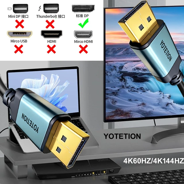 Alt view image 5 of 5 - YOTETION 4K DP(DisplayPort) Cable 50FT, DP TO DP Cable(4K@60Hz, 2K@144Hz)HBR3 Support HDR, HDCP 2.2, FreeSync G-Sync, Braided Display Port for Gaming Monitor, Graphics, PC,LONG DP TO DP CABLE,DP Cord