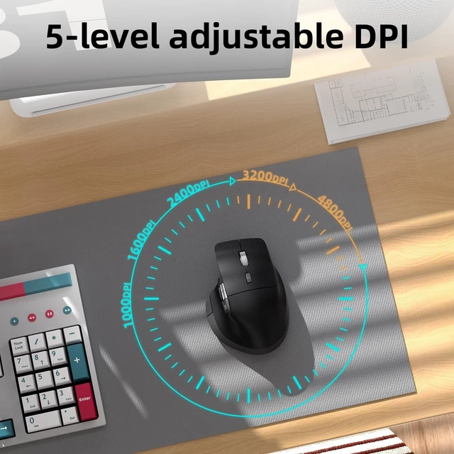 Alt view image 2 of 5 - INFINMIND Ergonomic Wireless Bluetooth Mouse with 6 Programmable Buttons(Mac/Windows), Multi-Device, Flying Scroll & Side Wheel, 5 Level DPI, Rechargeable Silent Mice for Laptop, PC, Tablet, Ma