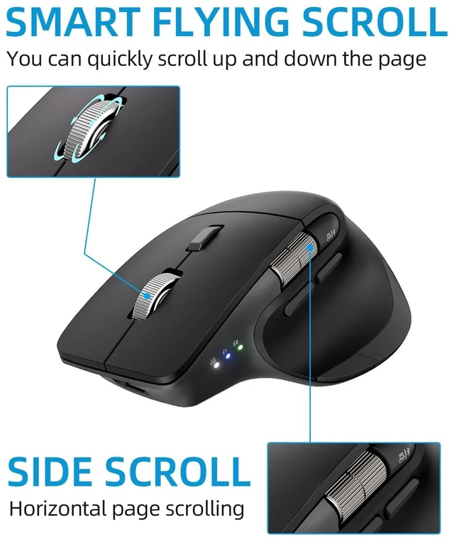 Alt view image 3 of 5 - INFINMIND Ergonomic Wireless Bluetooth Mouse with 6 Programmable Buttons(Mac/Windows), Multi-Device, Flying Scroll & Side Wheel, 5 Level DPI, Rechargeable Silent Mice for Laptop, PC, Tablet, Ma