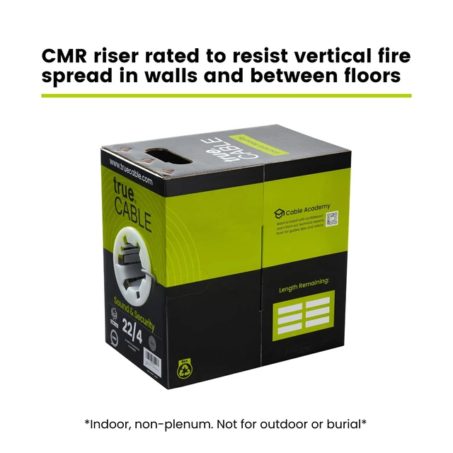 Alt view image 2 of 5 - TRUE CABLE 22/4 AWG Sound & Security Speaker Wire, Unshielded Stranded Pure Copper Bulk Cable, CMR/CL3R Riser in-Wall, UL13 300V, Gray, 500ft