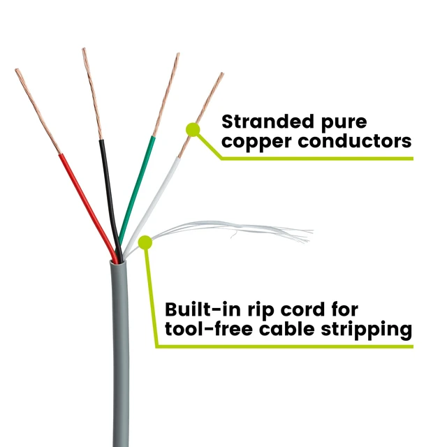 Alt view image 4 of 5 - TRUE CABLE 22/4 AWG Sound & Security Speaker Wire, Unshielded Stranded Pure Copper Bulk Cable, CMR/CL3R Riser in-Wall, UL13 300V, Gray, 500ft