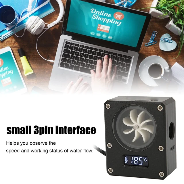 Alt view image 3 of 5 - Water Cooling Meter Indicator, 12V Small PC Water Cooling Meter, 3pin Interface G1/4 Thread Acrylic Rustproof Computer Meter for PC Water Cooling System(Black)
