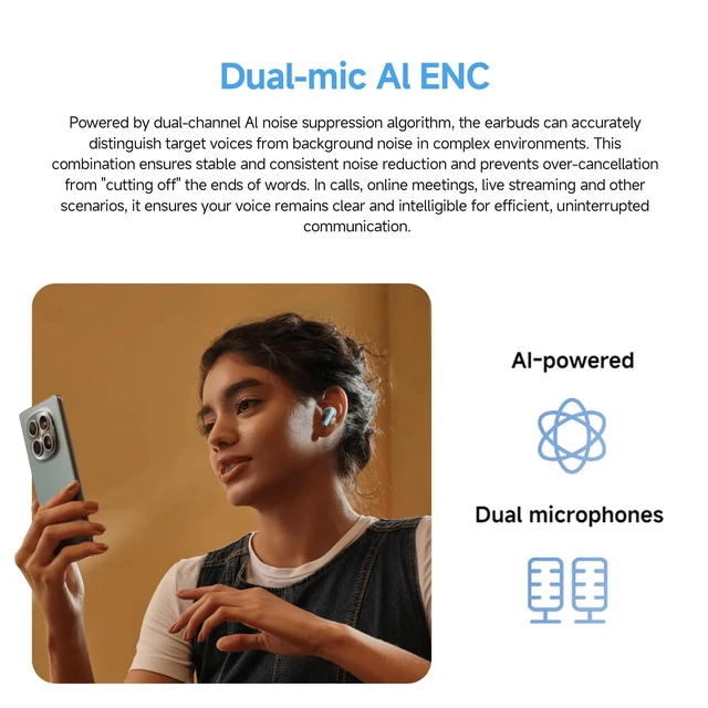 Alt view image 3 of 5 - XIAOMI Redmi Buds 8 Lite True Wireless Earbuds, Bluetooth 5.4, 42dB Hybrid ANC, 8H/36H Battery, 12.4mm Driver, IP54, Dual Device, Fast Charging, 4.5g, iOS Android Compatible, Blue
