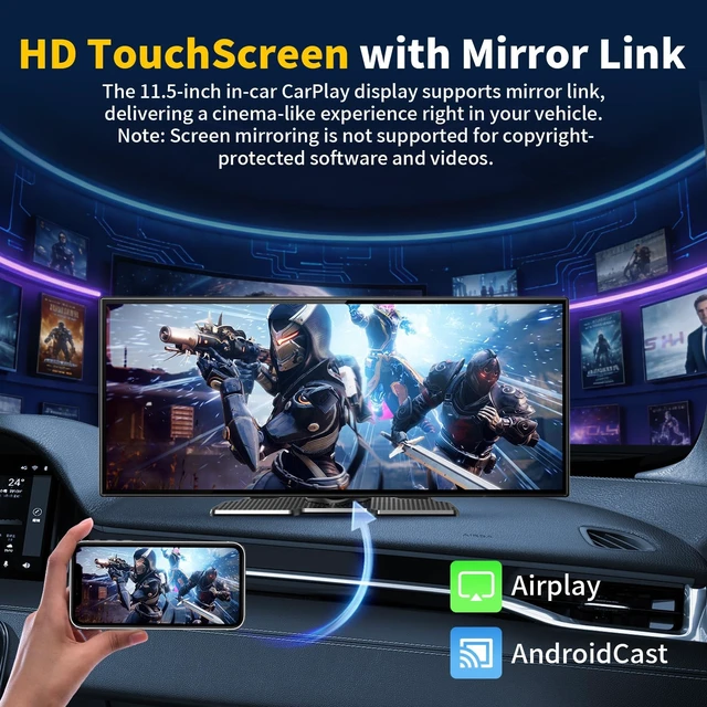 Alt view image 2 of 5 - 11.5" Largest Wireless Carplay HD Screen for Carplay & Android Auto Car Stereo with 4K Dash Cam 1080P Backup Camera, GPS Navigation/Bluetooth/Mirror Link/Voice Control/AUX/FM/Siri