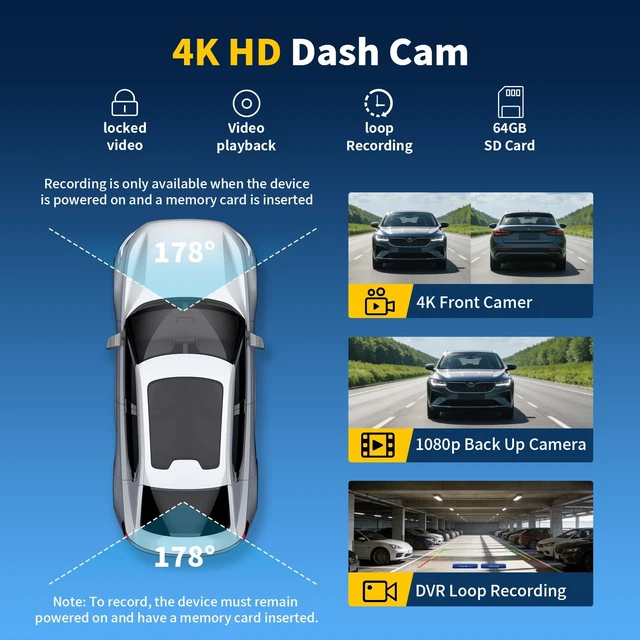 Alt view image 3 of 5 - 11.5" Largest Wireless Carplay HD Screen for Carplay & Android Auto Car Stereo with 4K Dash Cam 1080P Backup Camera, GPS Navigation/Bluetooth/Mirror Link/Voice Control/AUX/FM/Siri