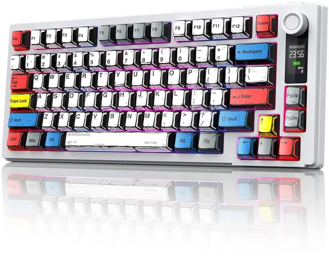 Main image of MOKURU Wireless Mechanical Keyboard, Three Mode BT/2.4G/USB-C, RGB Switching, 75% Key Layout, Volume Adjustment knob, Hot Swappable Shaft Seat, Compatible with Windows, Mac (Comic PBT)