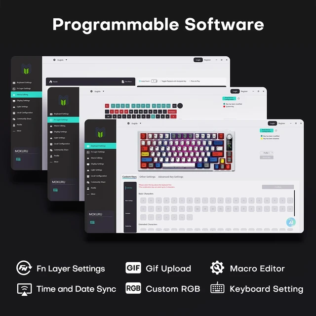 Alt view image 5 of 5 - MOKURU Wireless Mechanical Keyboard, Three Mode BT/2.4G/USB-C, RGB Switching, 75% Key Layout, Volume Adjustment knob, Hot Swappable Shaft Seat, Compatible with Windows, Mac (Comic PBT)