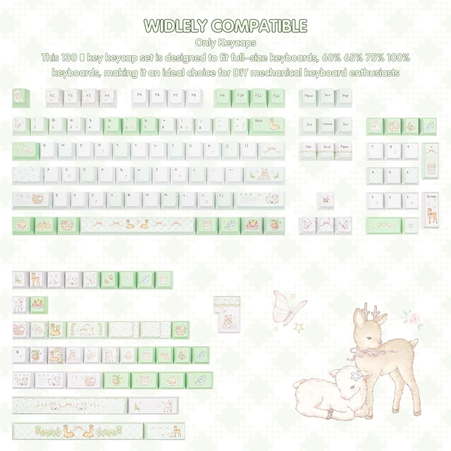 Alt view image 2 of 5 - COOMICKEY PBT Keycaps Forest Deer Green White Cute Key Cap for Cherry MX