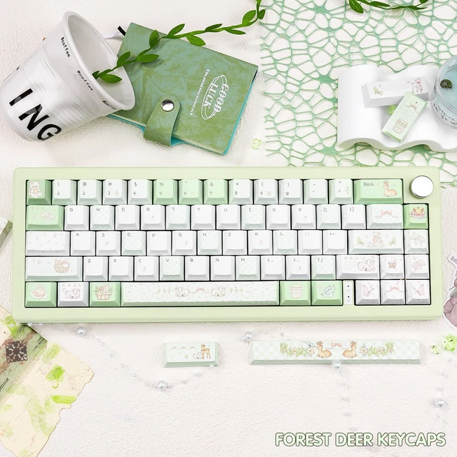 Alt view image 3 of 5 - COOMICKEY PBT Keycaps Forest Deer Green White Cute Key Cap for Cherry MX