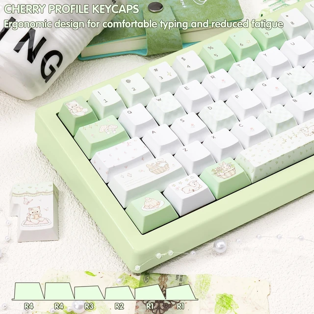 Alt view image 4 of 5 - COOMICKEY PBT Keycaps Forest Deer Green White Cute Key Cap for Cherry MX