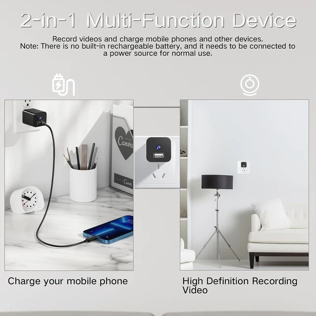 Alt view image 5 of 5 - AiLuce Small Camera USB Charger Nanny Cam Spy Camera Hidden Camera for Home