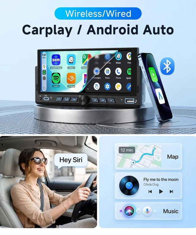 Alt view image 2 of 5 - Rimoody 6.86 Inch Single Din Car Stereo with Wireless Carplay Android Auto