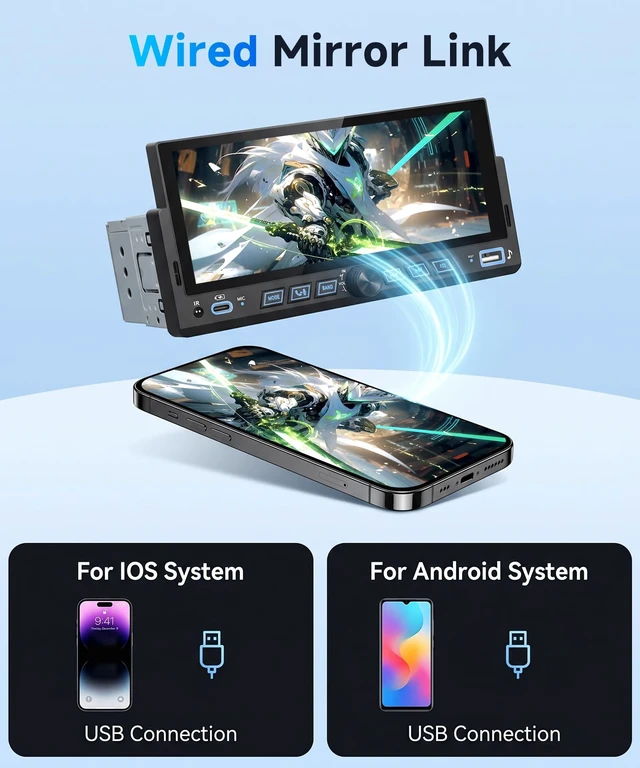 Alt view image 3 of 5 - Rimoody 6.86 Inch Single Din Car Stereo with Wireless Carplay Android Auto