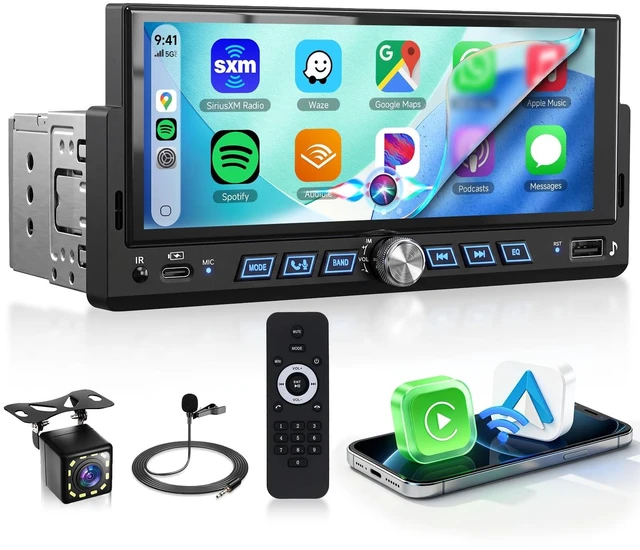Main image of Rimoody 6.86 Inch Single Din Car Stereo with Wireless Carplay Android Auto
