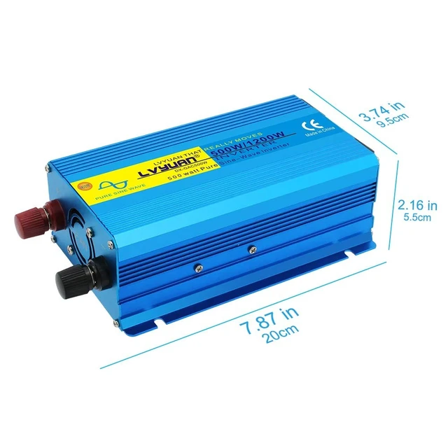Alt view image 2 of 5 - LVYUAN 500 watts 1000 (Peak) Pure Sine Wave Car Power Inverter 24V DC to 110V/120V AC Converter with 2 sockets and USB Port for Car Truck Family Solar System,RV, Truck,Road Trip