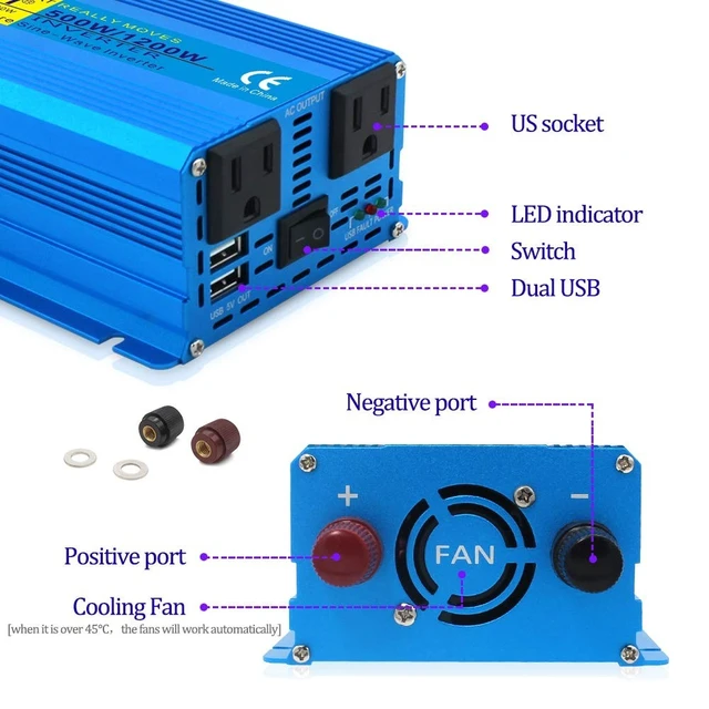 Alt view image 3 of 5 - LVYUAN 500 watts 1000 (Peak) Pure Sine Wave Car Power Inverter 24V DC to 110V/120V AC Converter with 2 sockets and USB Port for Car Truck Family Solar System,RV, Truck,Road Trip
