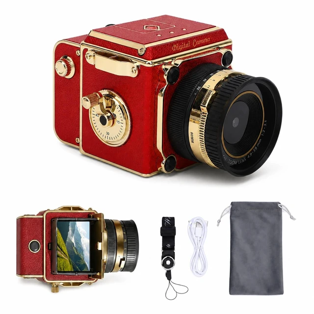 Main image of Denash Vintage Digital Camera 56MP 2.7K FHD Autofocus Point and Shoot Camcorder, Retro Small Camera for Beginners Kids, 2" Screen Portable Camera with 16x Digital Zoom, Leather