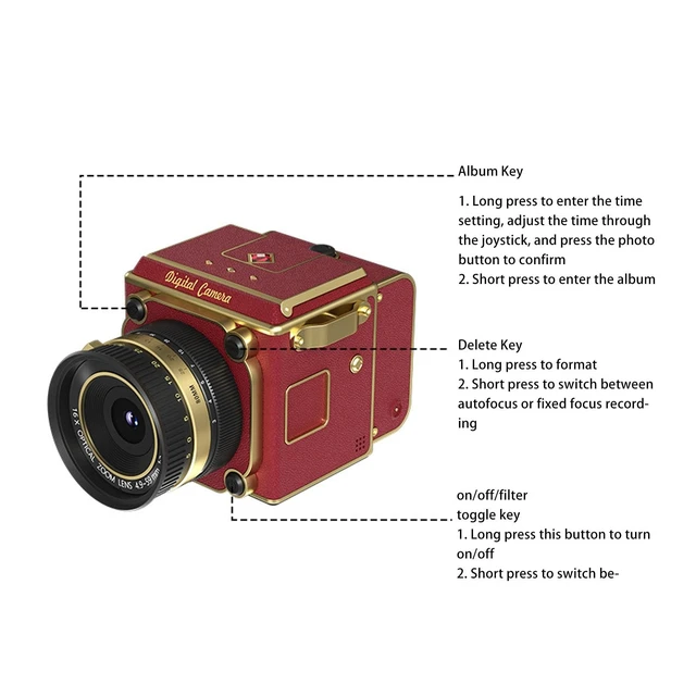 Alt view image 5 of 5 - Denash Vintage Digital Camera 56MP 2.7K FHD Autofocus Point and Shoot Camcorder, Retro Small Camera for Beginners Kids, 2" Screen Portable Camera with 16x Digital Zoom, Leather