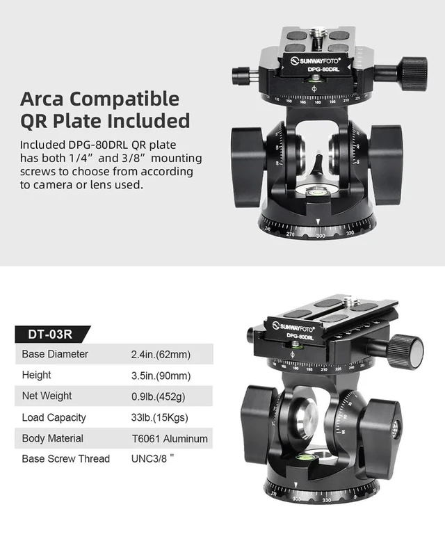 Alt view image 5 of 5 - DT-03R Tilt Head with 360 Degree Panoramic Arca Swiss Clamp for Monopod and Tripod 33lbs(15KG) Load Capacity