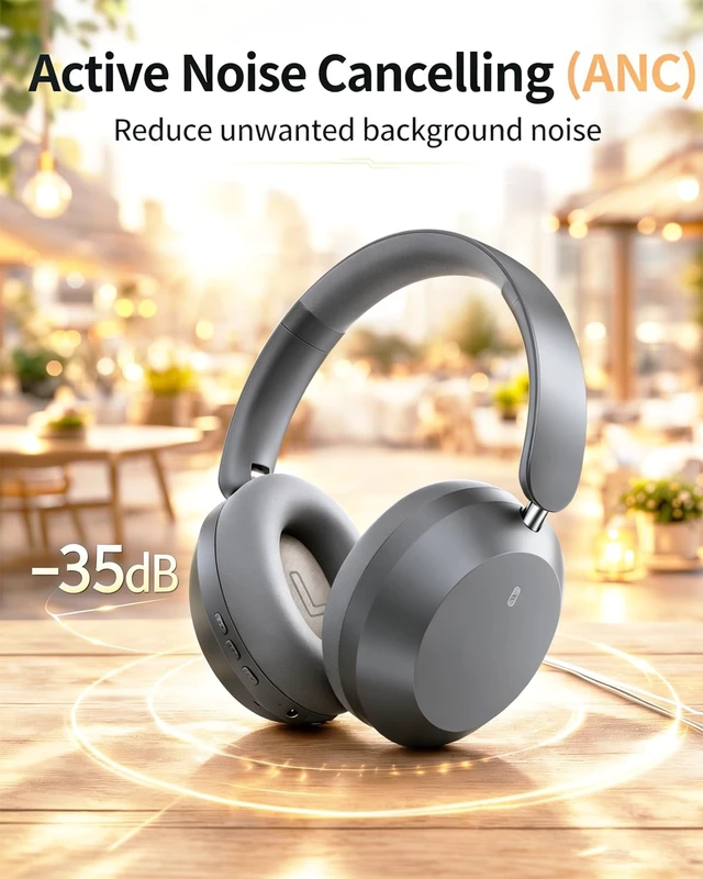 Alt view image 2 of 5 - Wentronic Y05 Wireless Bluetooth Headphone, Noise Cancelling, Grey