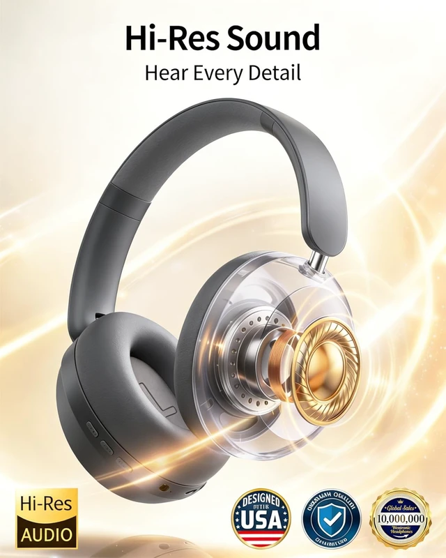 Alt view image 3 of 5 - Wentronic Y05 Wireless Bluetooth Headphone, Noise Cancelling, Grey