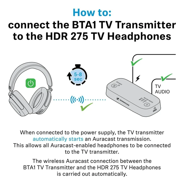 Alt view image 3 of 5 - Sennheiser RS 275 TV Headphones - Bluetooth Headphones and Transmitter Bundle - Low Latency Wireless Headphones with Virtual Surround Sound, Speech Clarity and Auracast Technology - 50 h Batter