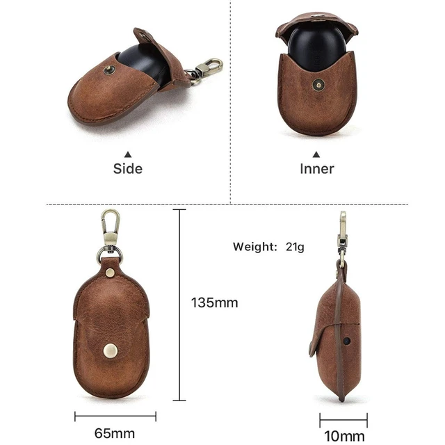 Alt view image 4 of 5 - Genuine Leather Protective Case Compatible with Samsung Galaxy Buds 2019 & Buds+ 2020, Shockproof Cover with Hook,Wireless Charging Support(Brown)