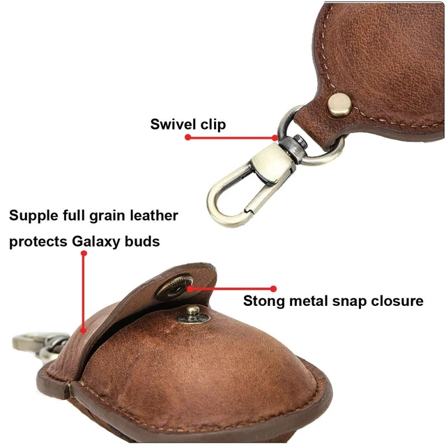 Alt view image 2 of 5 - Genuine Leather Protective Case Compatible with Samsung Galaxy Buds 2019 & Buds+ 2020, Shockproof Cover with Hook,Wireless Charging Support(Brown)