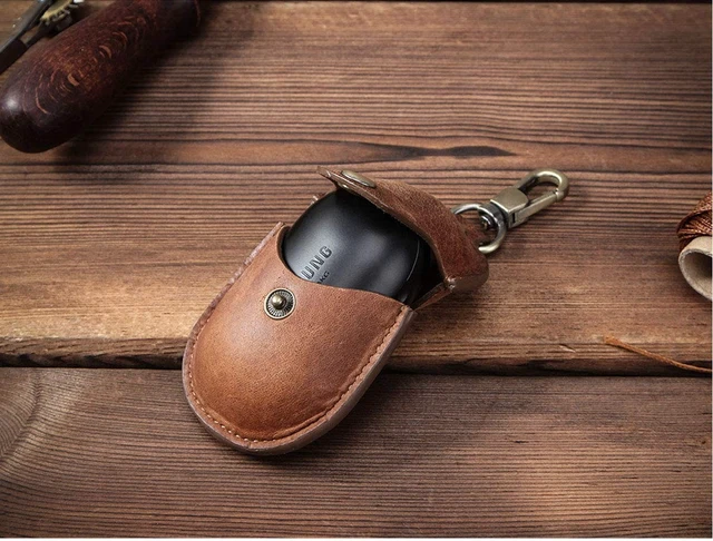 Alt view image 5 of 5 - Genuine Leather Protective Case Compatible with Samsung Galaxy Buds 2019 & Buds+ 2020, Shockproof Cover with Hook,Wireless Charging Support(Brown)