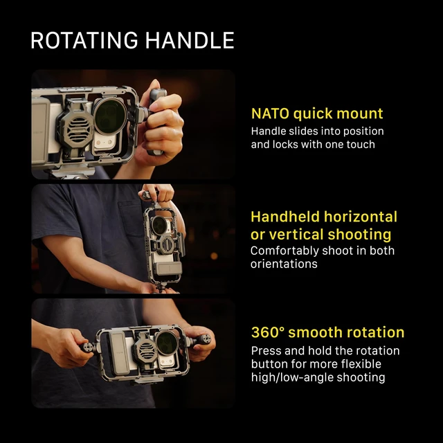Alt view image 2 of 5 - Tilta Universal Khronos Smartphone Case Adjustable NATO Handle ^^ 360 Degree Rotation ^^ Quick Release NATO Rail Mount ^^ 1/4"-20 Accessory Threads ^^ Mobile Filmmaking Rig - Space Gray