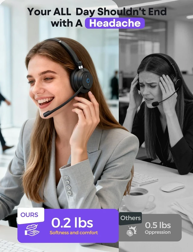 Alt view image 2 of 5 - Single Ear Wireless Headset for Work with Charging Stand & USB Dongle