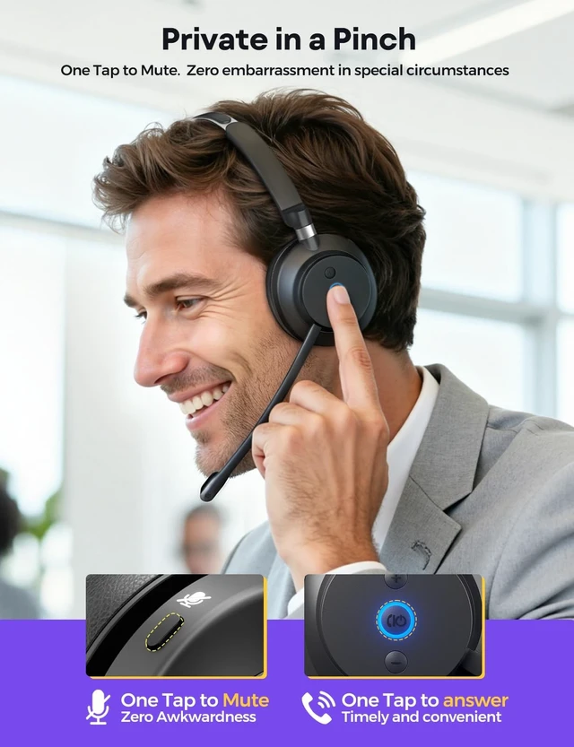 Alt view image 4 of 5 - Single Ear Wireless Headset for Work with Charging Stand & USB Dongle