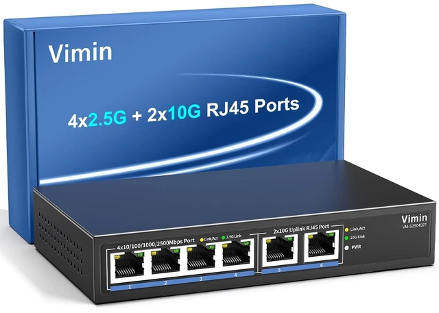 Main image of 6-Port 10G Switch Unmanaged, 4*2.5G Base-T RJ45 Ports Switch Plug & Play