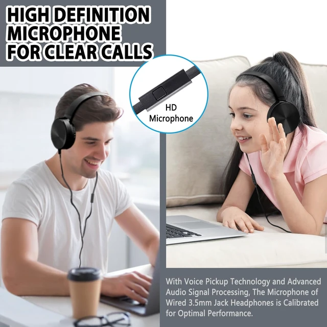 Alt view image 2 of 5 - Wensdo Classroom Headphones Bulk 5 Pack with Microphone, On-Ear Wholesale Wired Kids Headphones for Students School with 3.5mm Jack for Library Home Online Learning and Travel (HY450, Black)